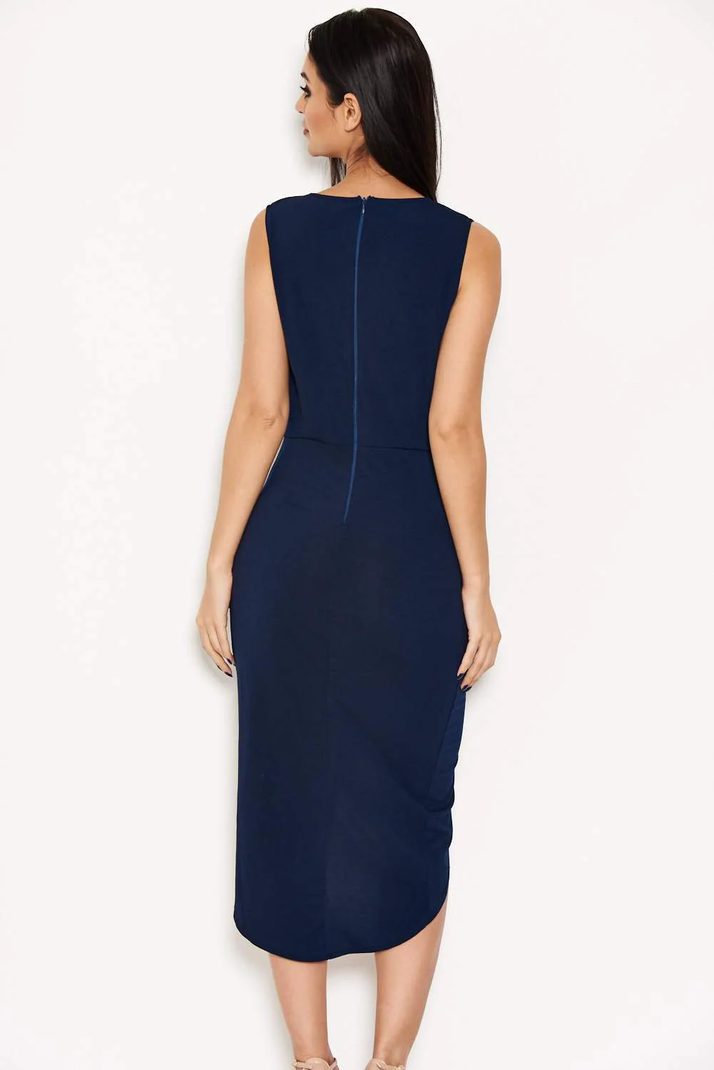 Navy Wrap Bodycon Dress - Image 3