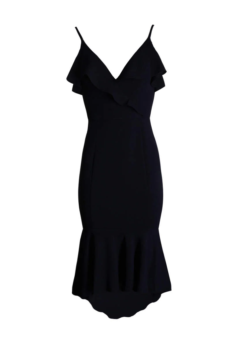 Navy Wrap Fishtail Midi Dress - Image 4
