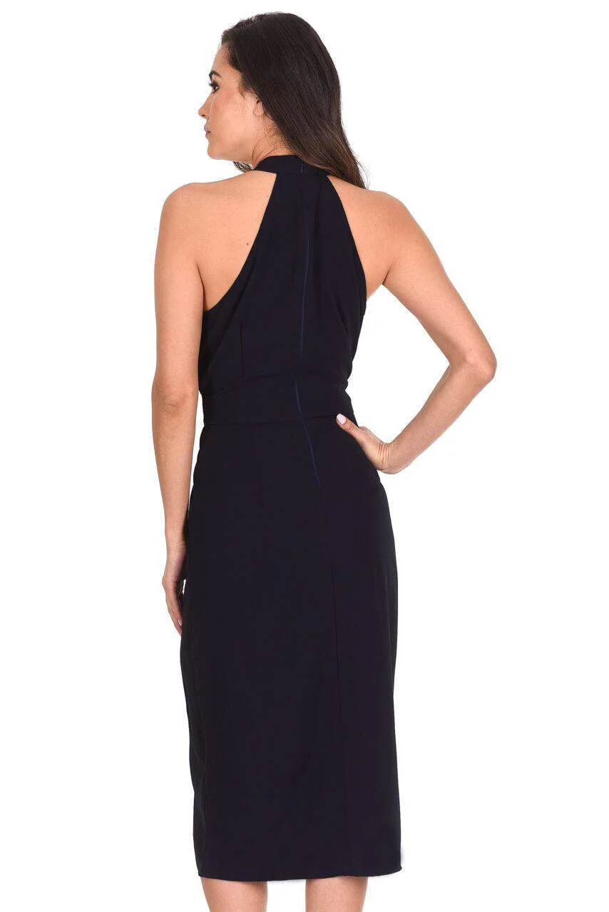 Navy Wrap Skirt Cut In Neck Dress - Image 3