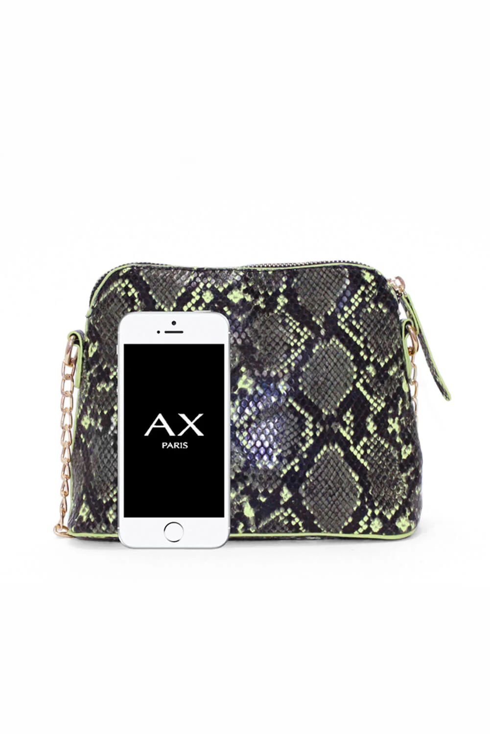 Neon Green Snake Print Cross Over Bag - Image 2