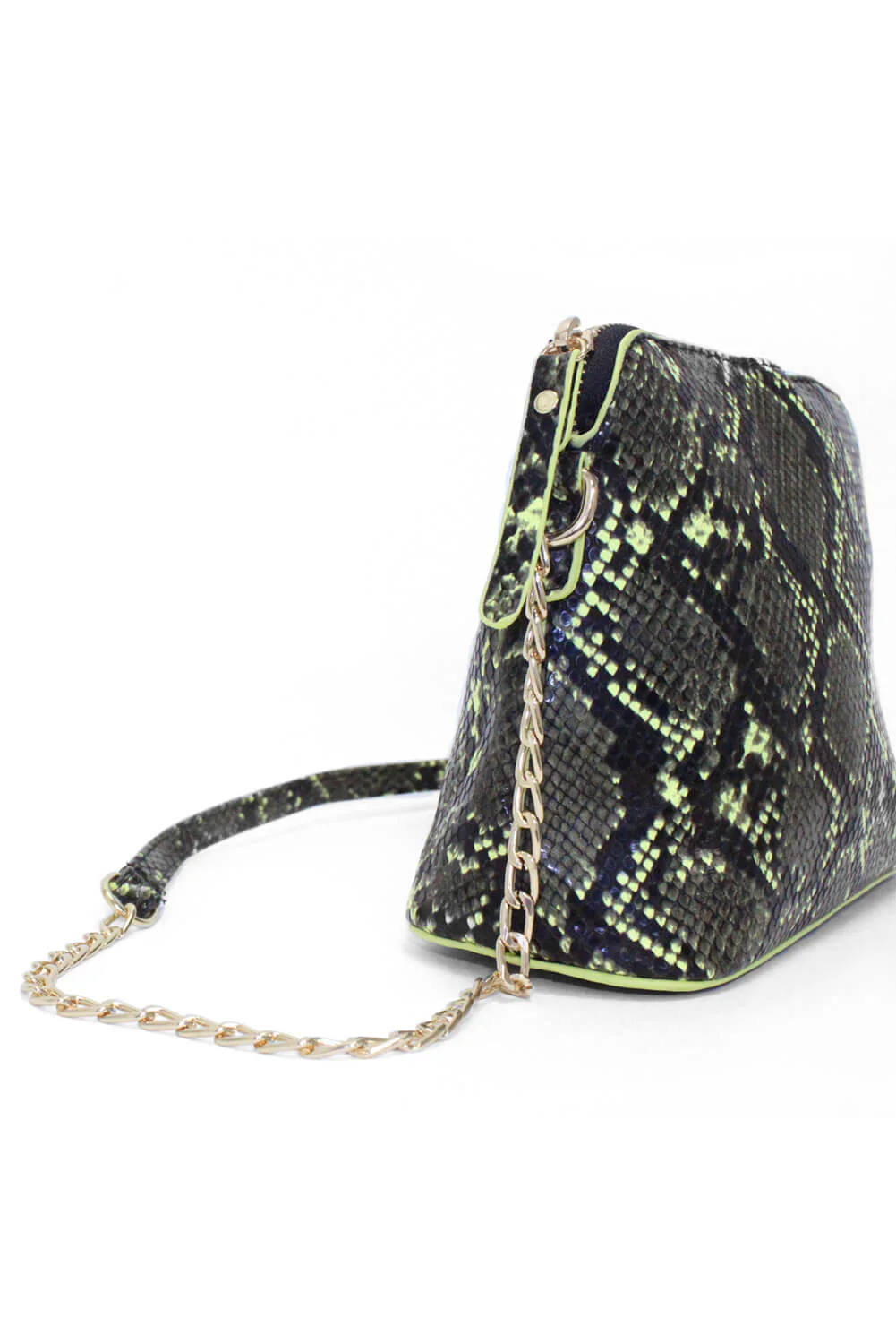 Neon Green Snake Print Cross Over Bag - Image 3