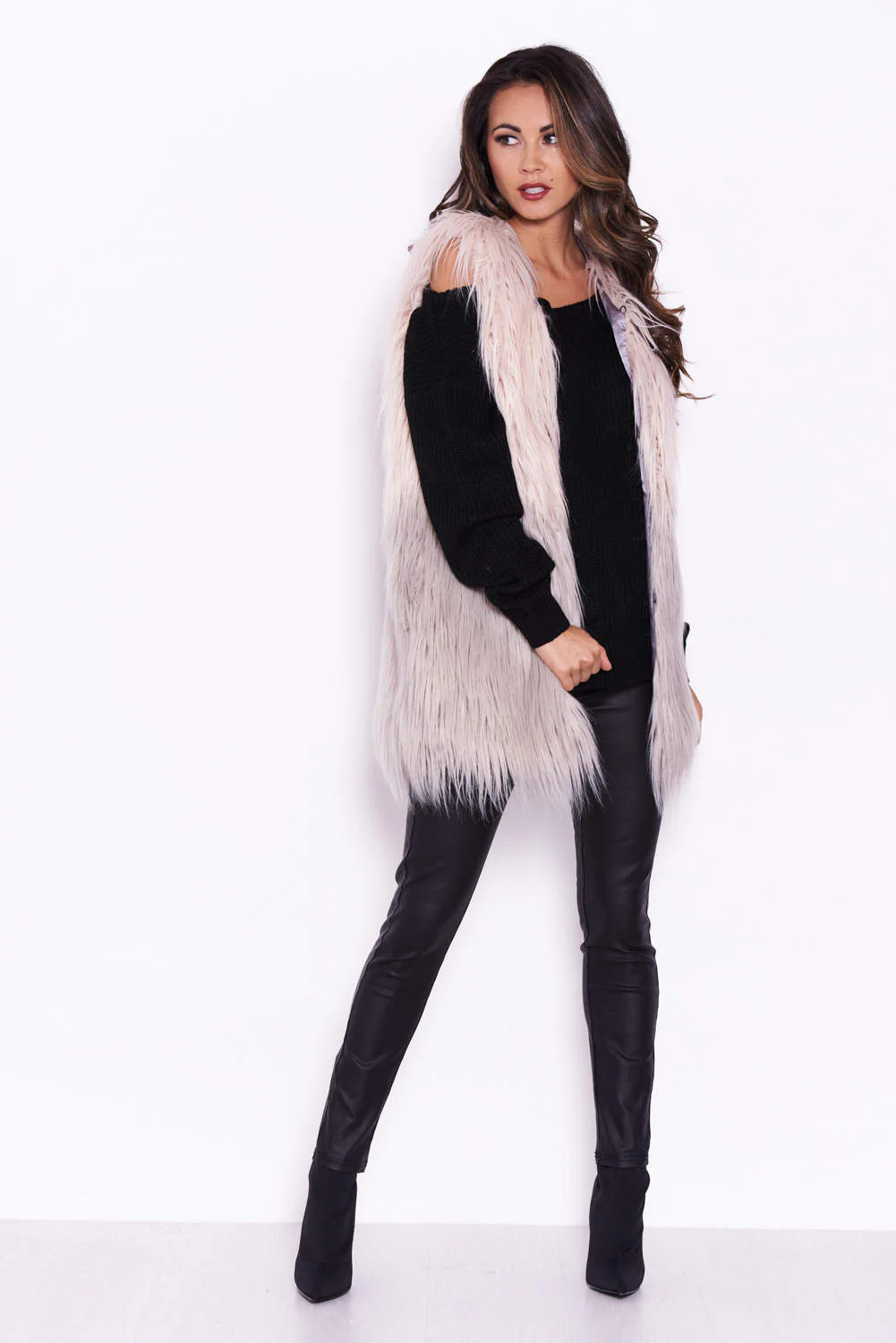 Nude and Grey Ombre Faux Fur Gilet - Image 2