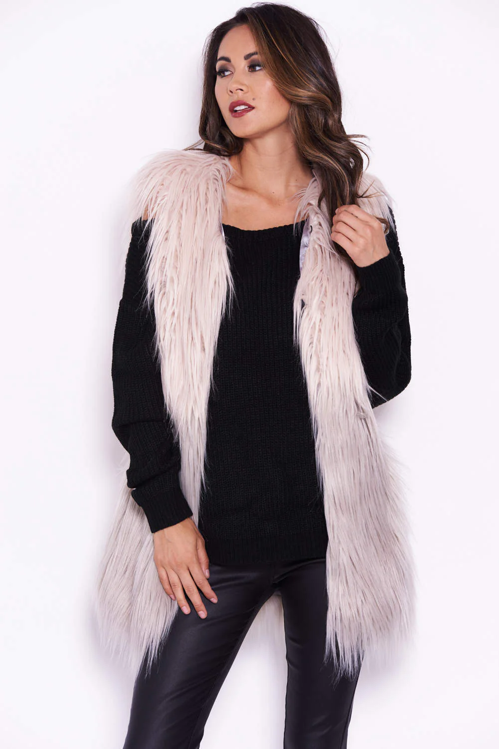 Nude and Grey Ombre Faux Fur Gilet - Image 4