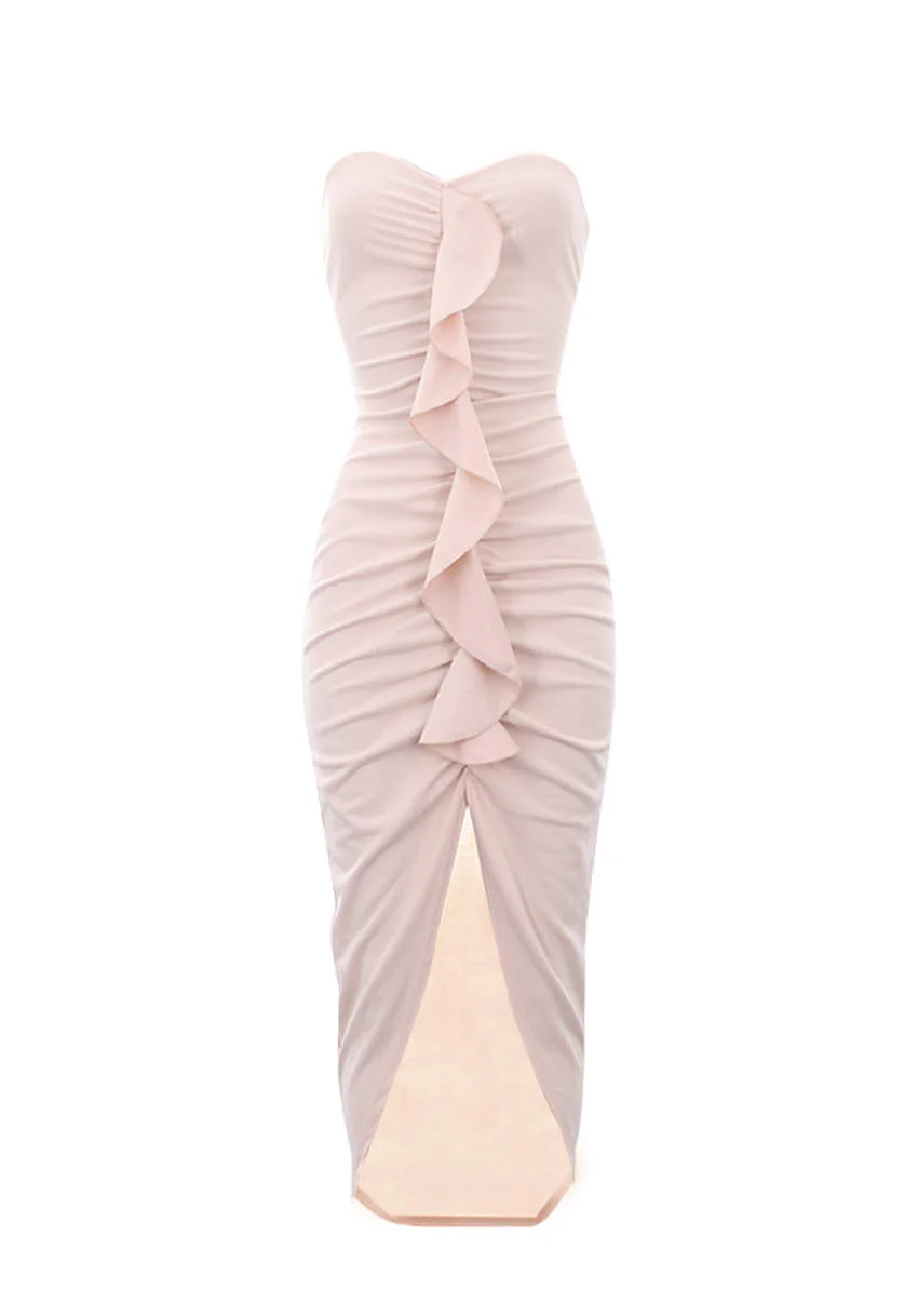 Nude Bardot Frill Detail Midi Dress - Image 4