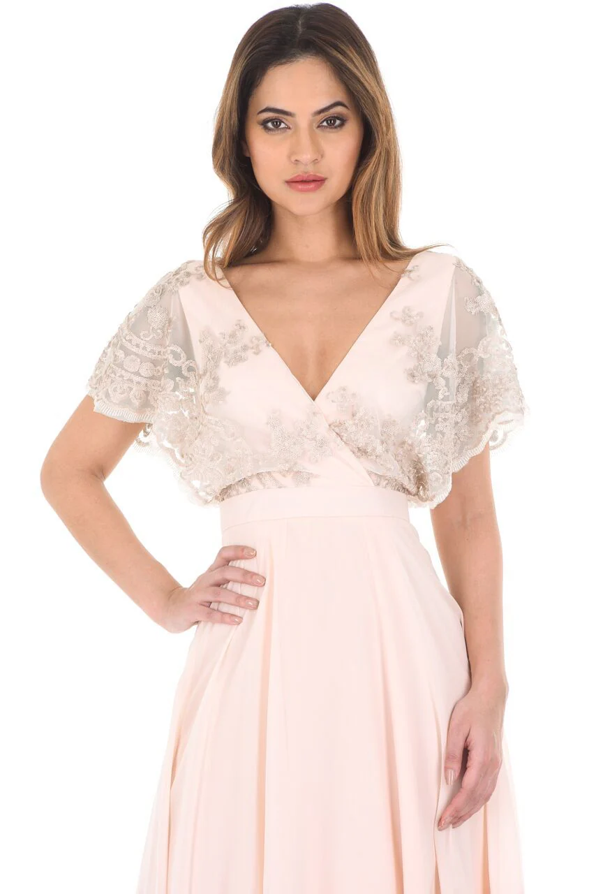 Nude Batwing Sequin Top Dress - Image 2