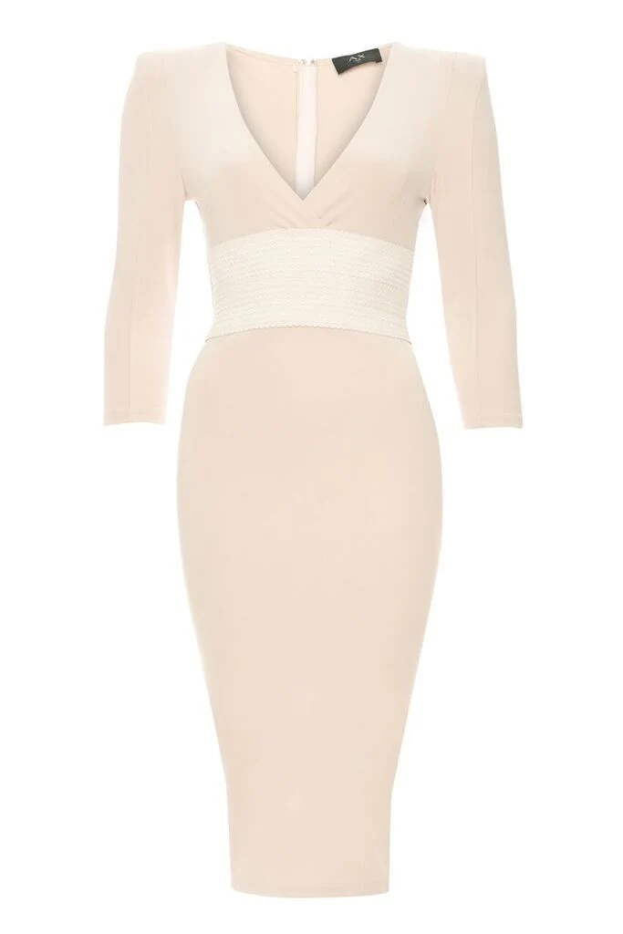 Nude Bodycon With Bandage Waist And Wrap Over Details - Image 4