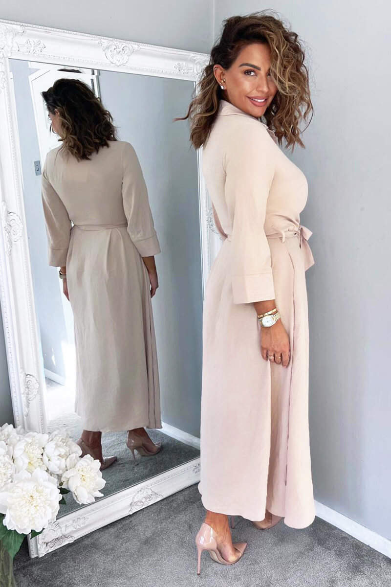 Nude Button Up Midi Shirt Dress - Image 4