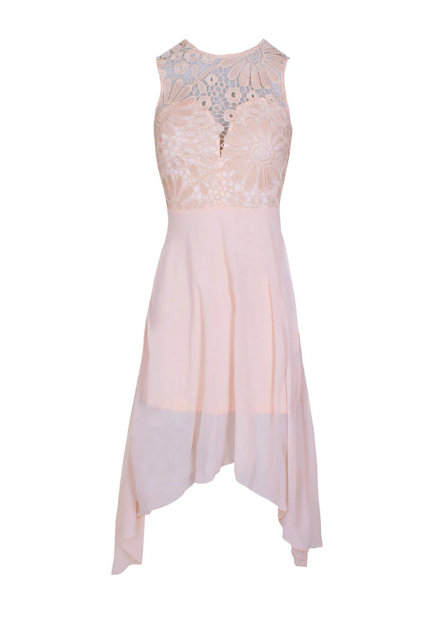 Nude Crochet Detail Sleeveless Dipped Hem Dress - Image 4