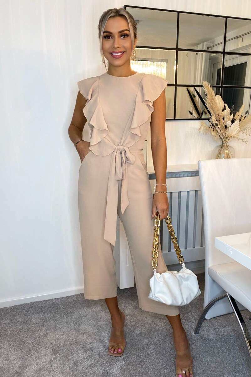 Nude Frill Front Belted Jumpsuit - Image 2