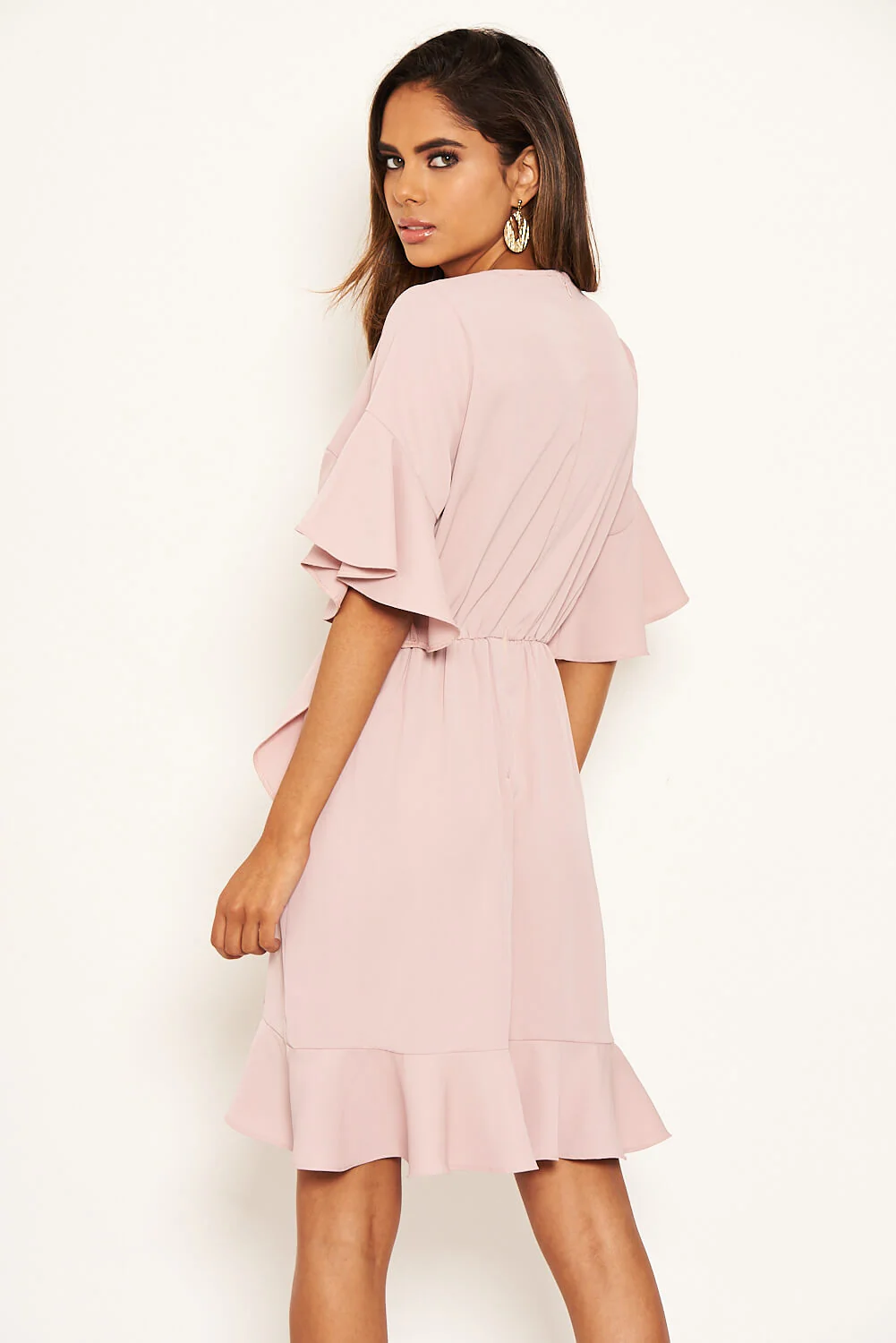 Nude Frill Sleeve Wrap Mini Dress - Image 8