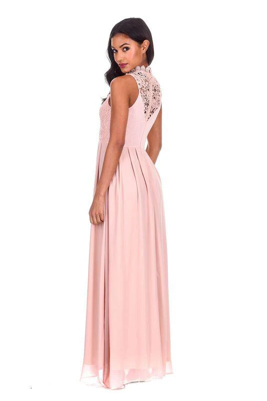 Nude High Neck Crochet Maxi Dress - Image 3