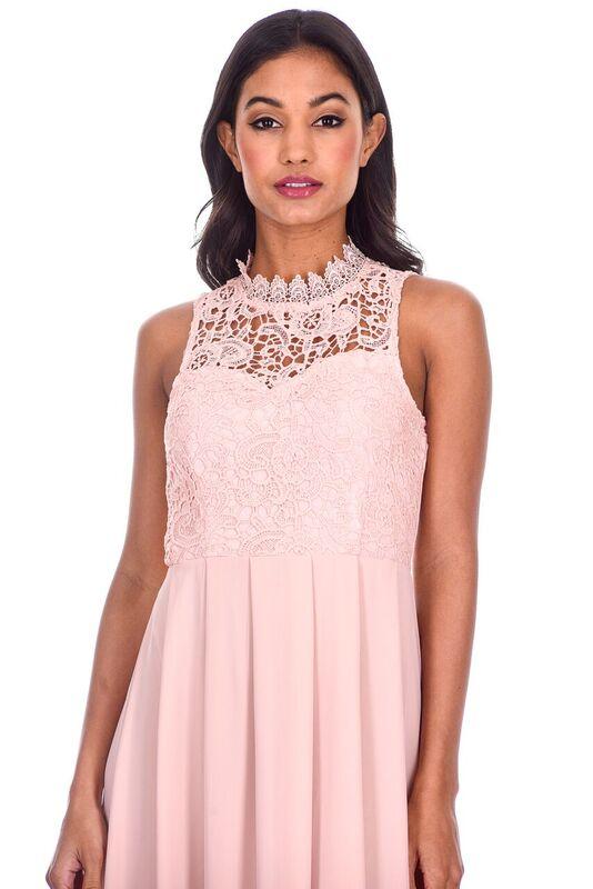 Nude High Neck Crochet Maxi Dress - Image 5