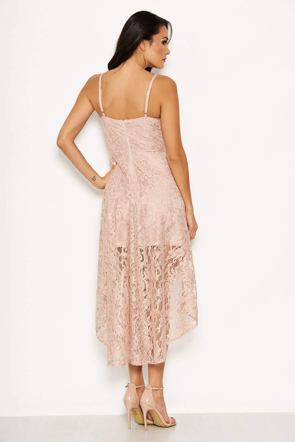 Nude Lace Dress With Waterfall Skirt - Image 4