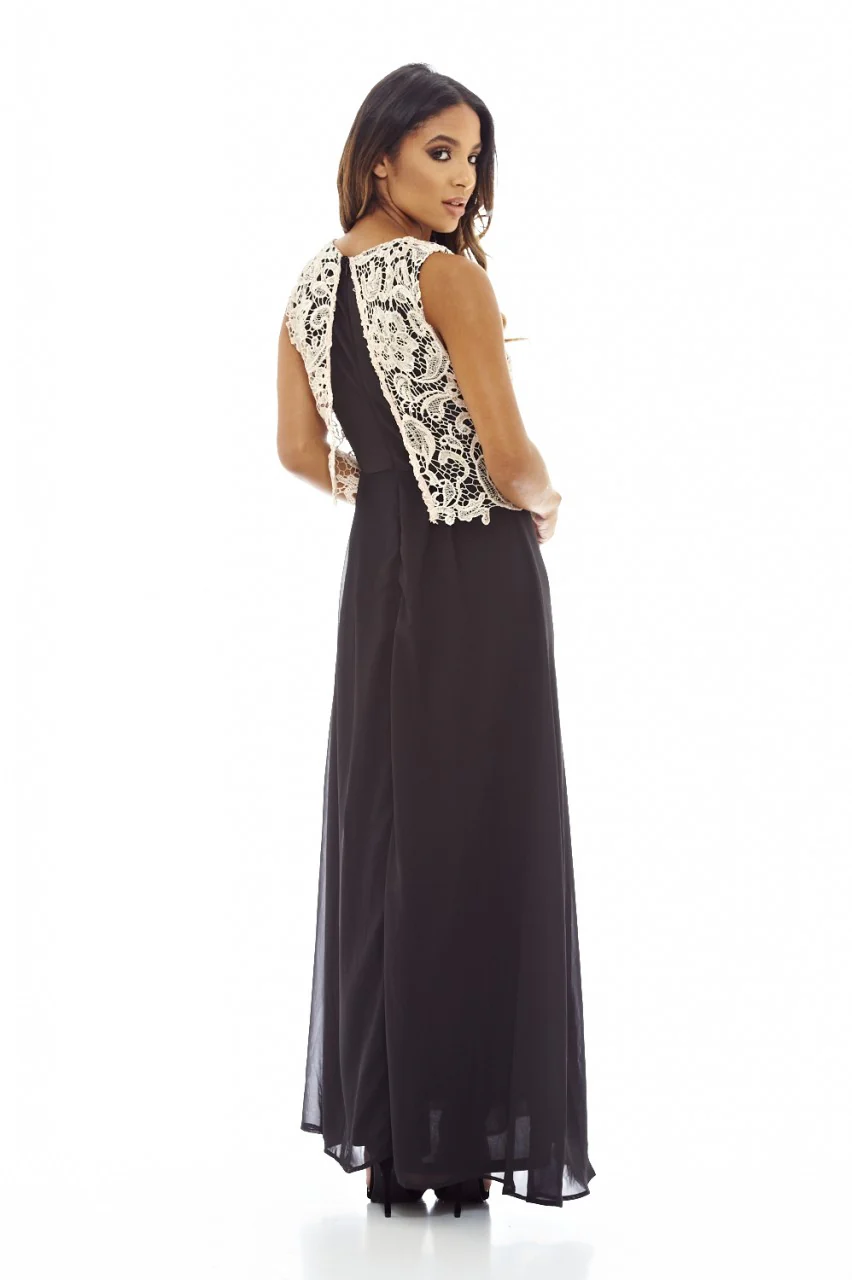 Nude Maxi Crochet Dress with Lace Overlay - Image 5