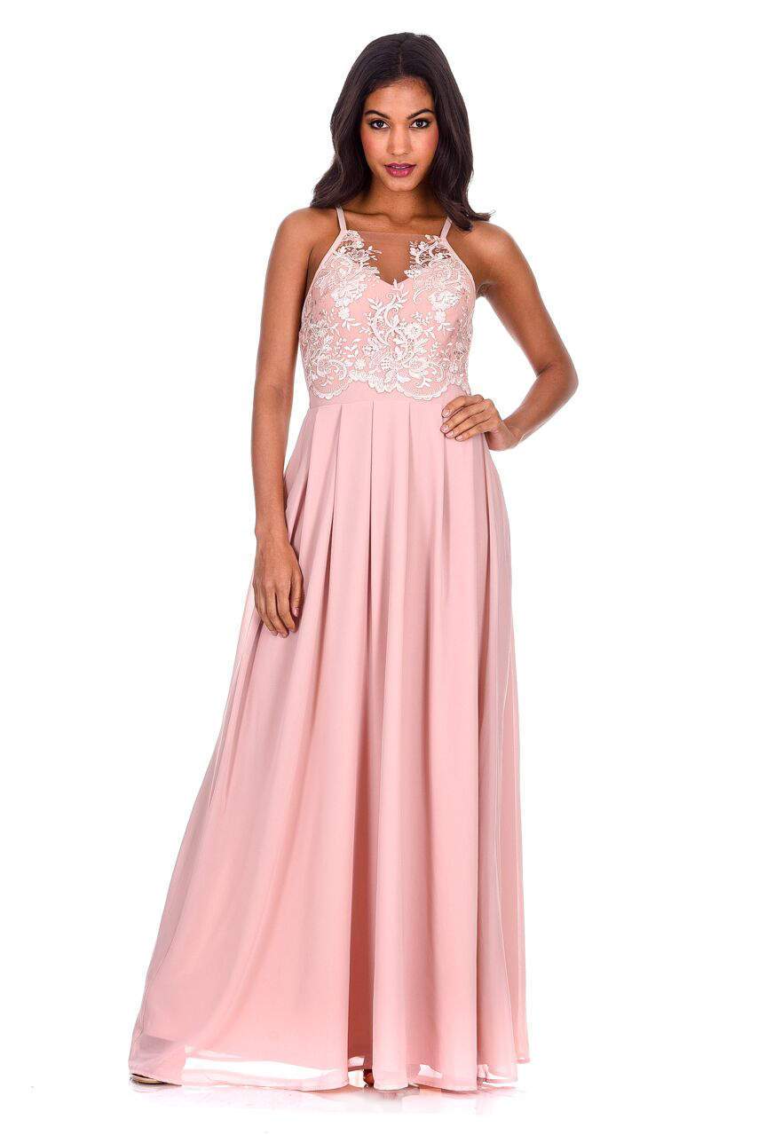 Nude Mesh Embroidery Maxi Dress - Image 2