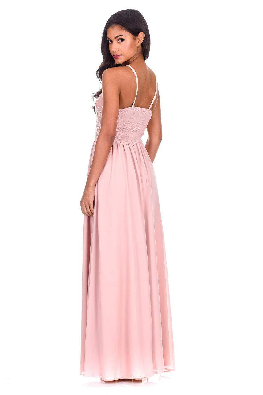 Nude Mesh Embroidery Maxi Dress - Image 3