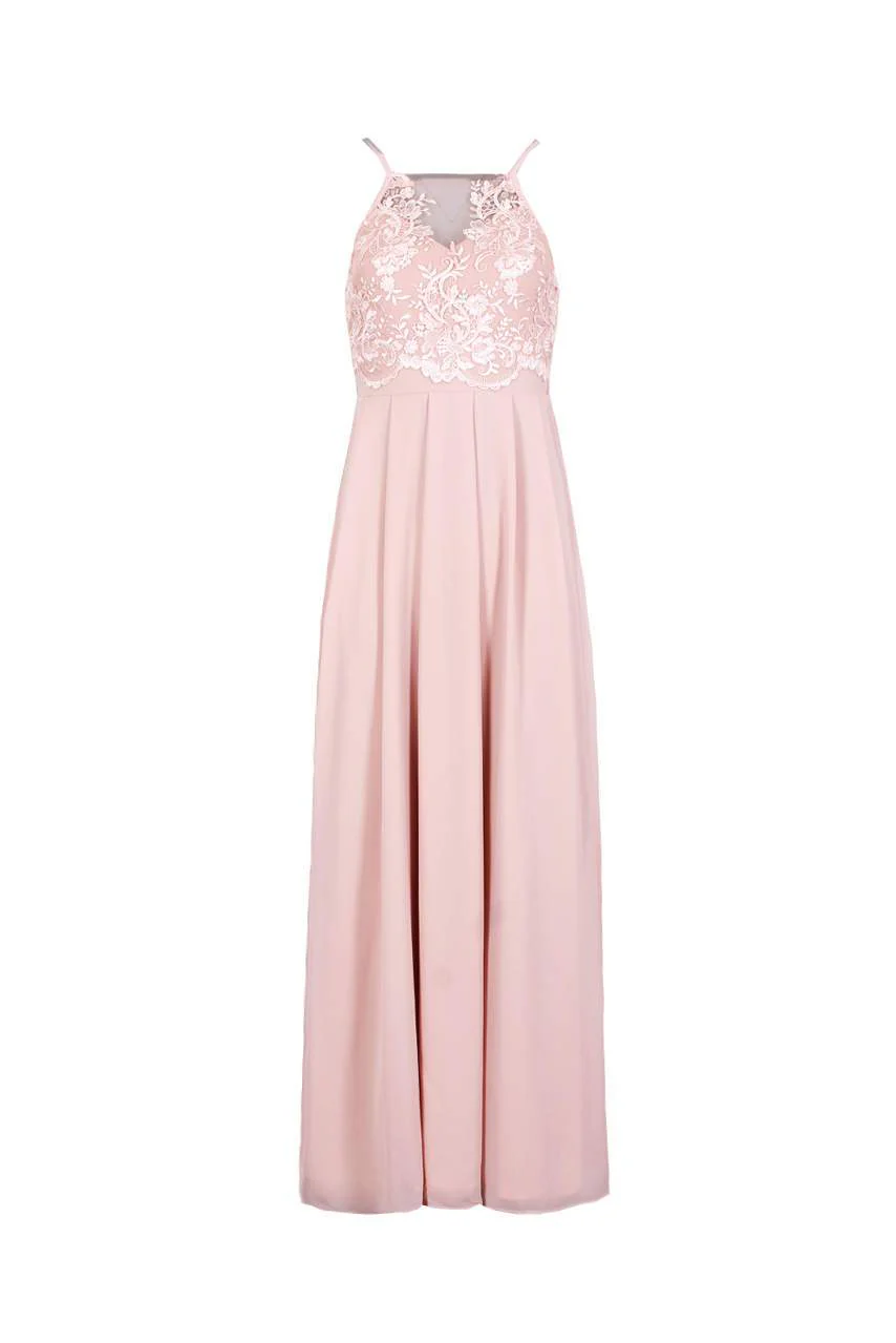 Nude Mesh Embroidery Maxi Dress - Image 4