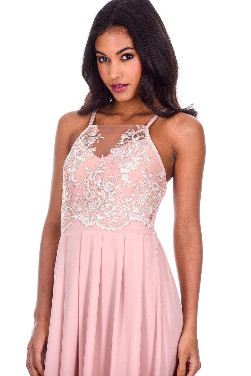 Nude Mesh Embroidery Maxi Dress - Image 5