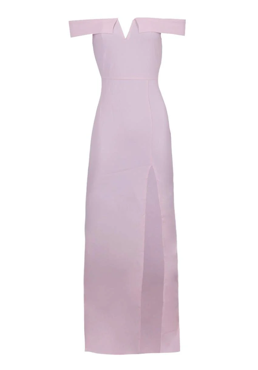 Nude Off The Shoulder Maxi Dress - Image 4