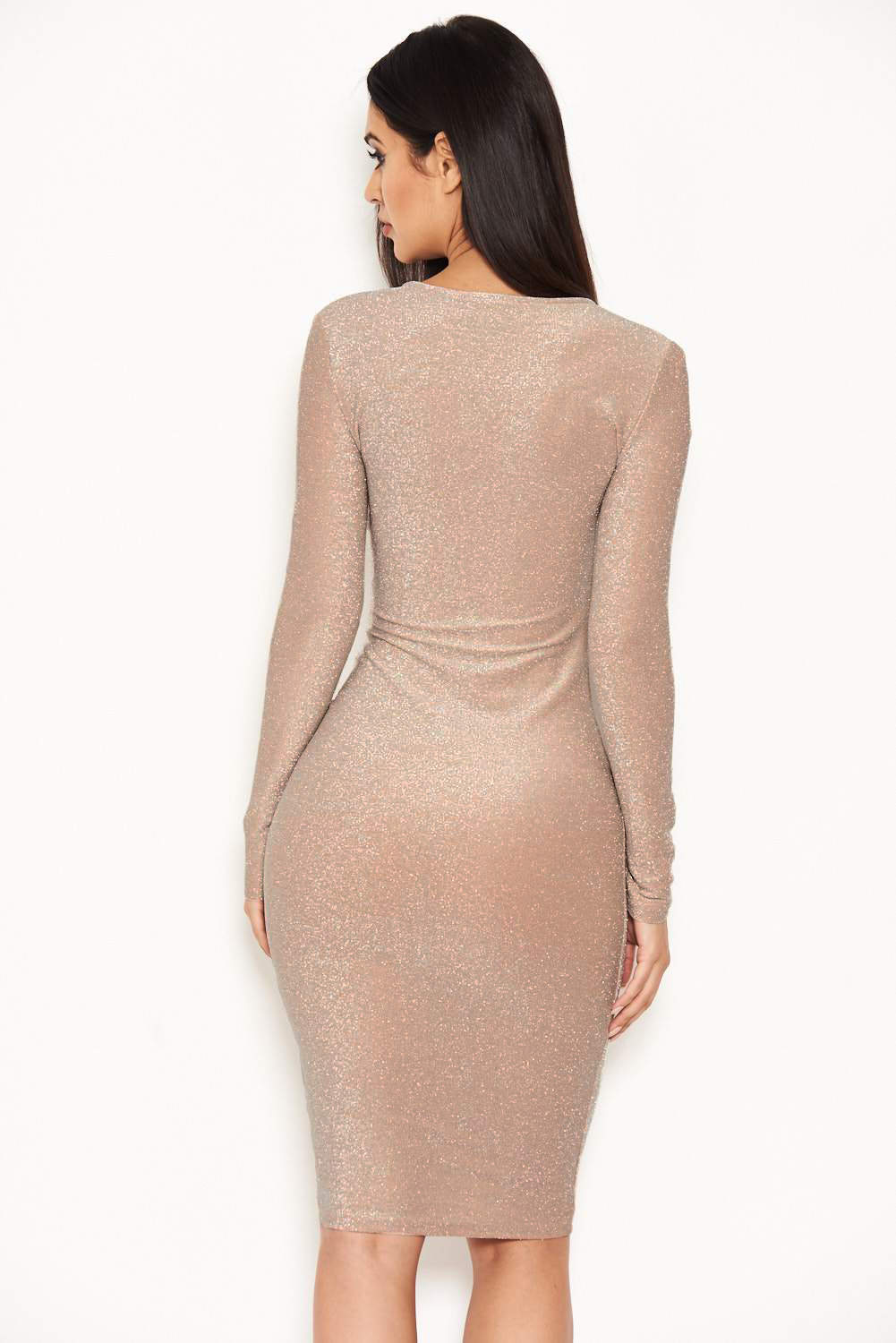 Nude Ruched Front Bodycon Dress - Image 3