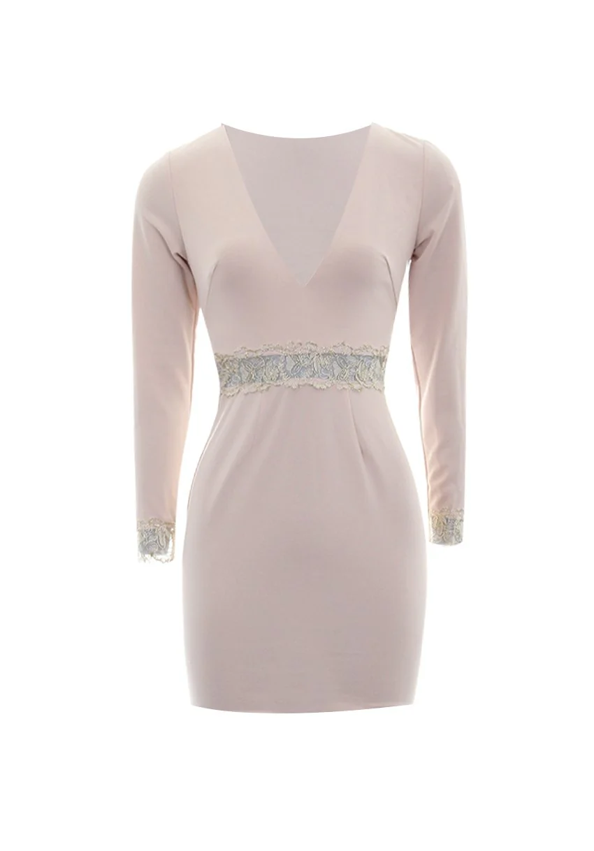 Nude Sleeved Midi Dress - Image 4