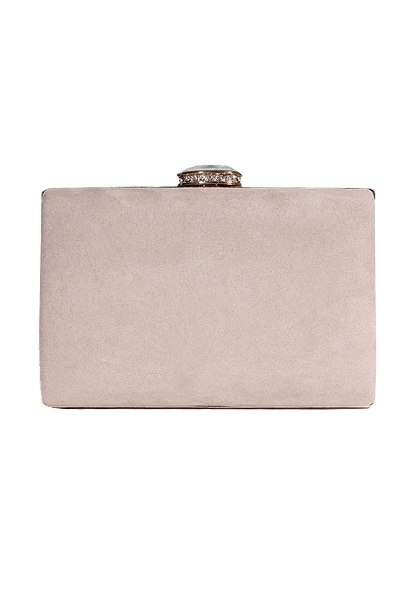 Nude Suede Box Clutch With A Jewel Clasp - Image 3