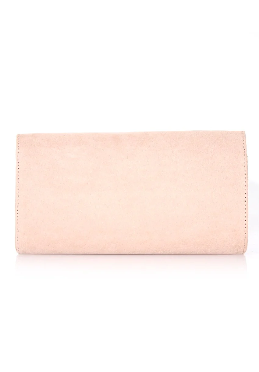 Nude Suede Clutch with Gold Detail - Image 2