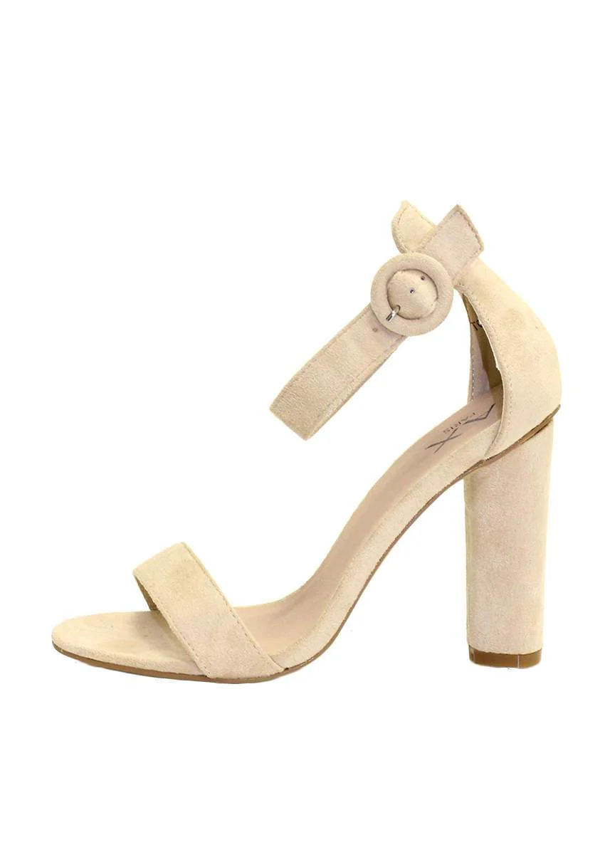 Nude Suede Heels With Thin Buckle Strap - Image 2