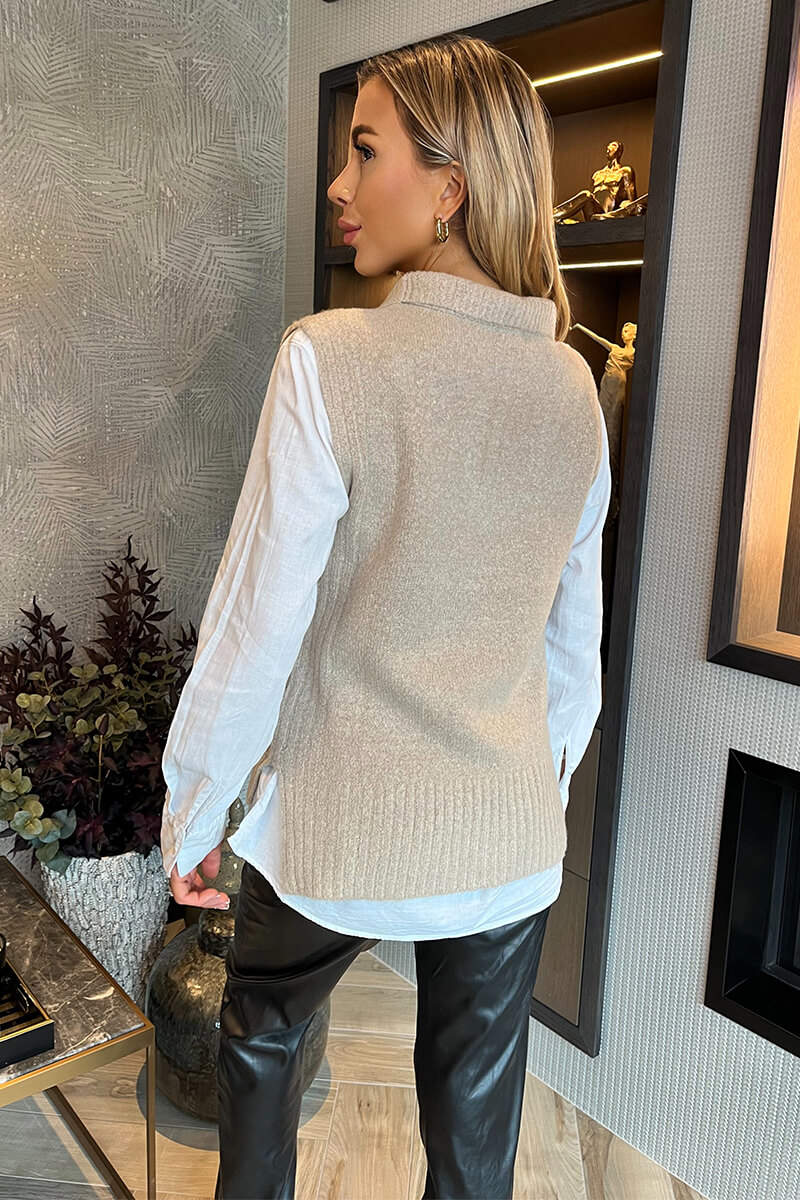 Oatmeal 1/4 Zip Knitted Vest - Image 2