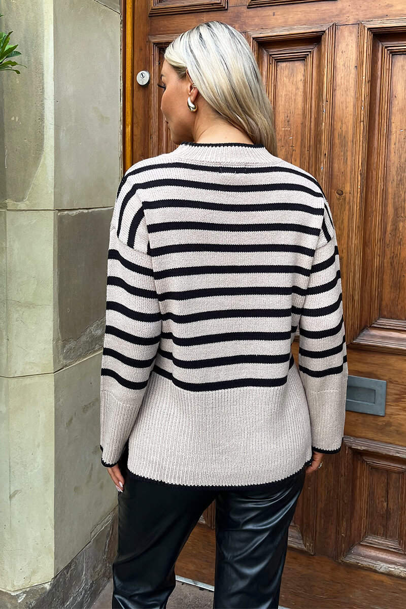 Oatmeal And Black Striped Block Hem Jumper - Image 4