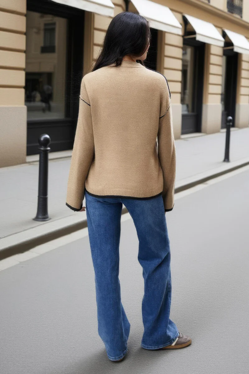Oatmeal Contrast Piping Crew Neck Jumper - Image 5