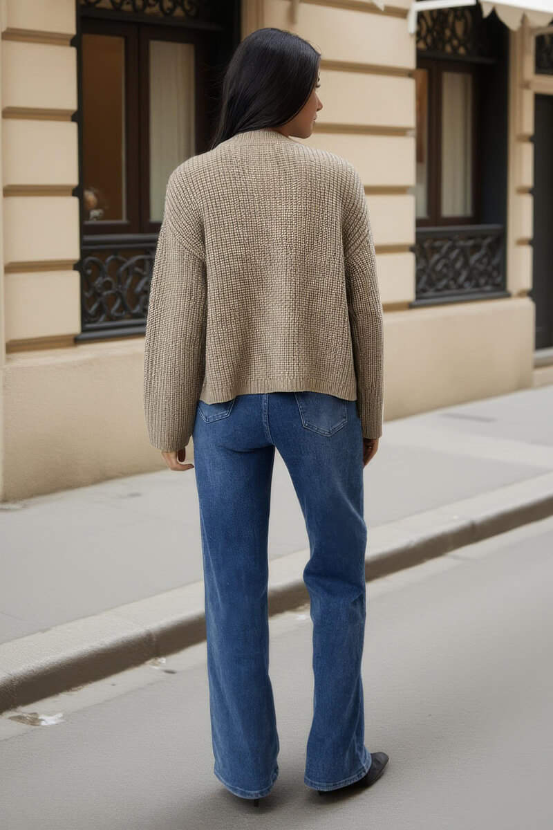 Oatmeal Knitted Gold Button Front Cardigan - Image 5