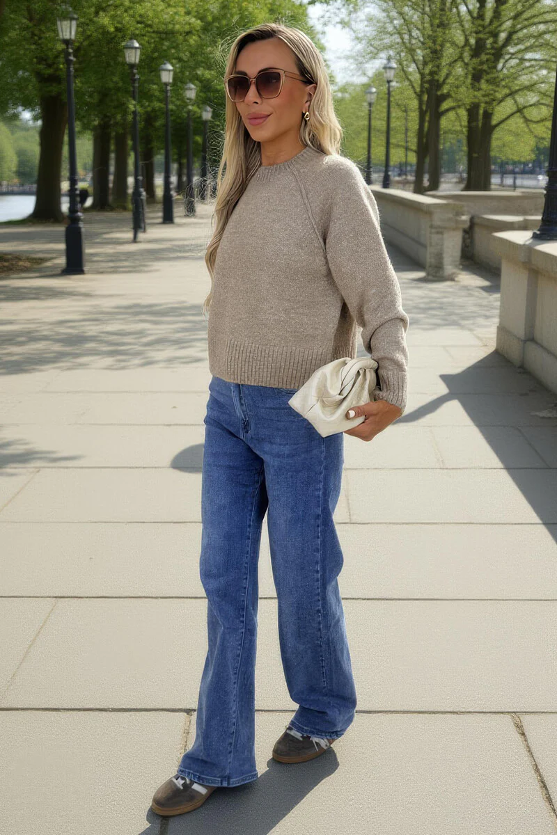 Oatmeal Mock Neck Seam Detail Jumper - Image 2