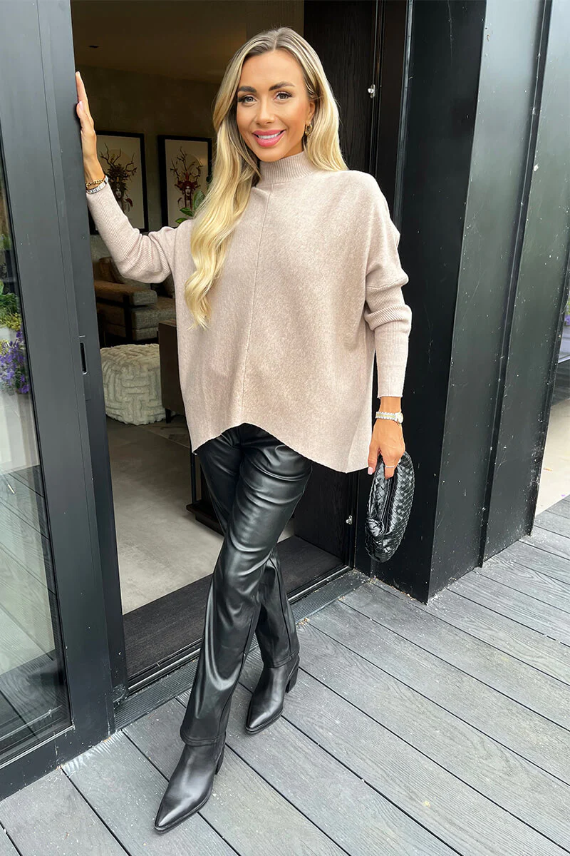 Oatmeal Oversized Mock Neck Jumper - Image 2
