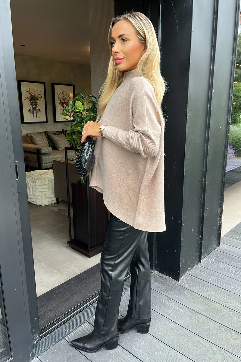 Oatmeal Oversized Mock Neck Jumper - Image 3