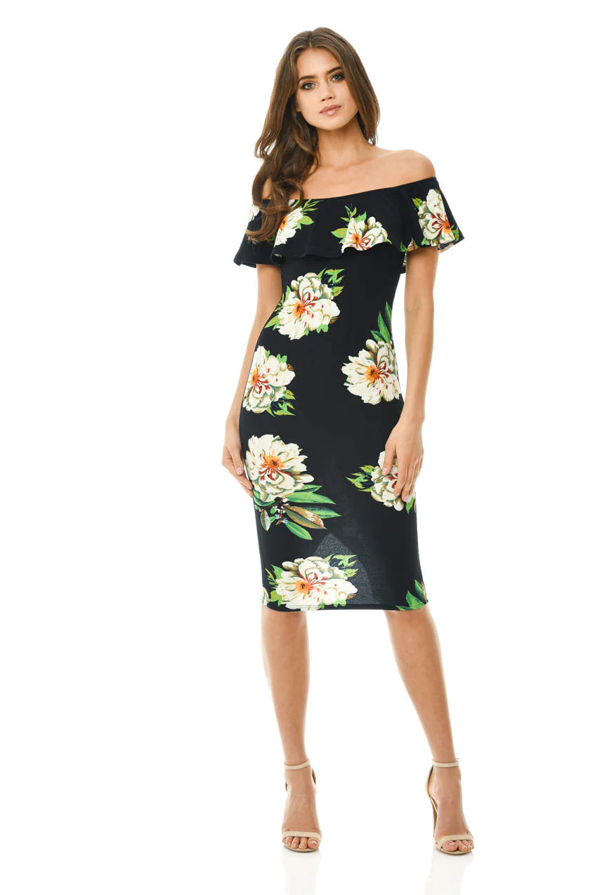 Off Shoulder Frill Bodycon Dress - Image 2