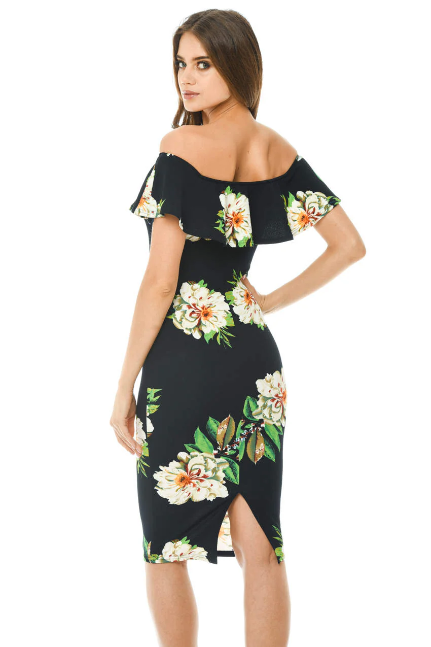 Off Shoulder Frill Bodycon Dress - Image 3