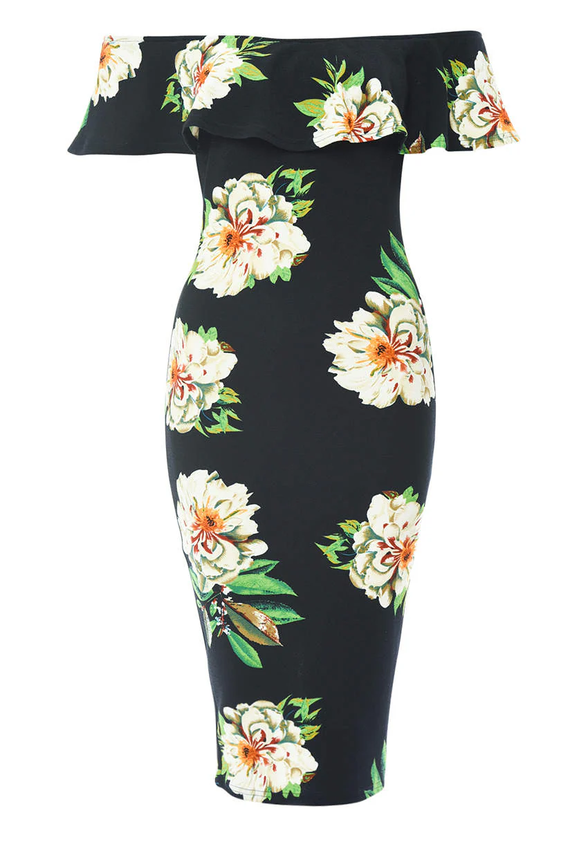 Off Shoulder Frill Bodycon Dress - Image 4