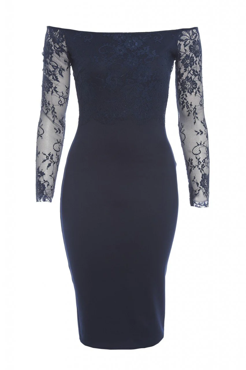 Off The Shoulder Lace Contrast Dress - Image 5