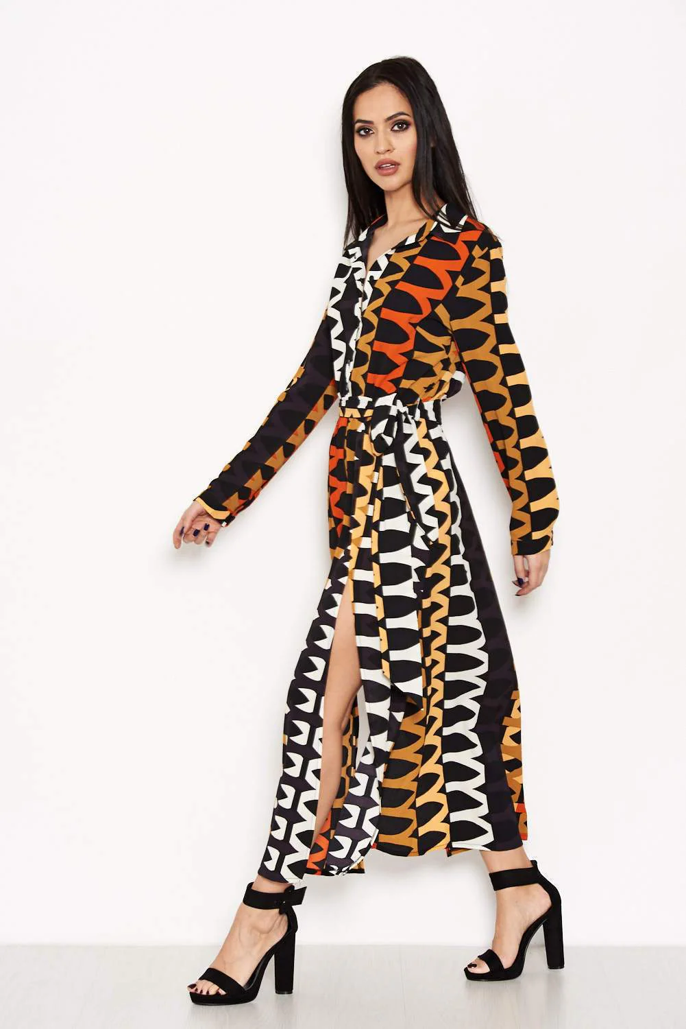 Orange Aztec Printed Shirt Dress - Image 2