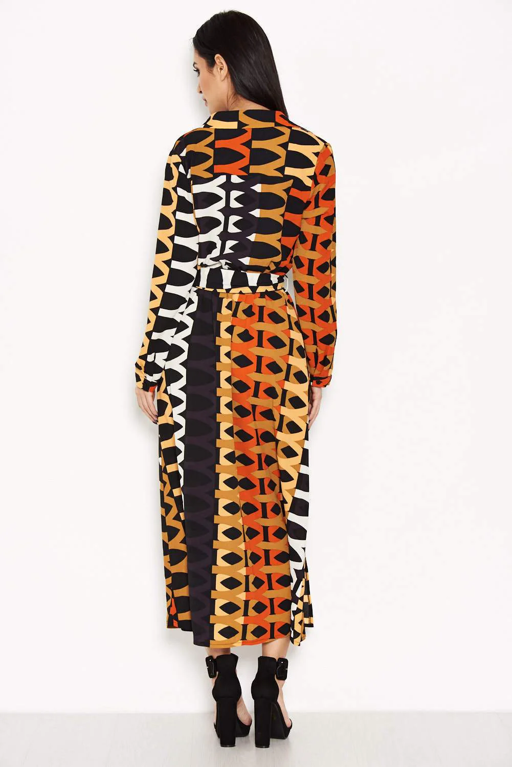 Orange Aztec Printed Shirt Dress - Image 3