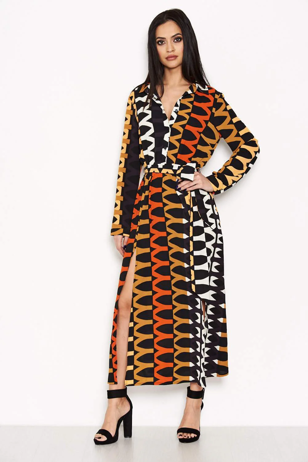 Orange Aztec Printed Shirt Dress - Image 4
