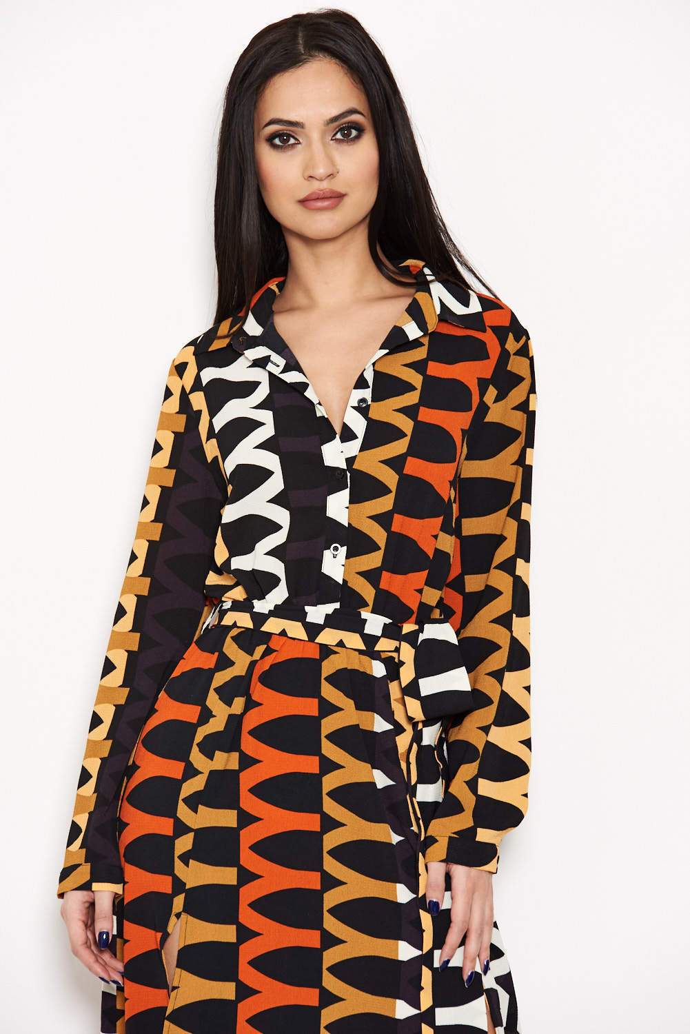 Orange Aztec Printed Shirt Dress - Image 5