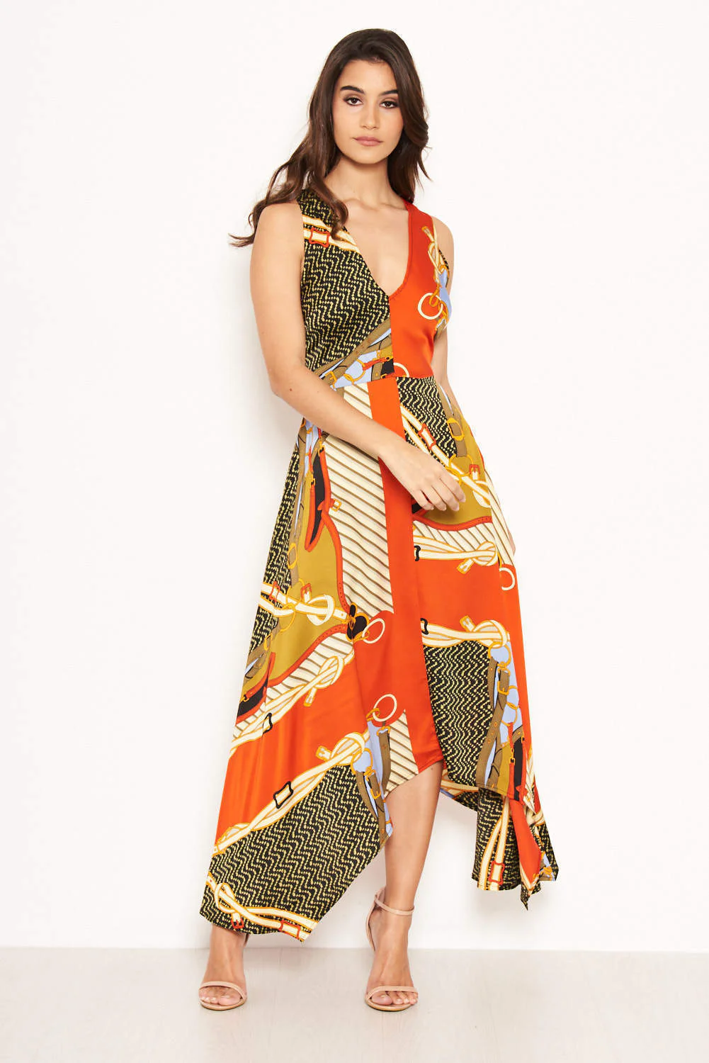 Orange Chain Print Maxi Dress - Image 4
