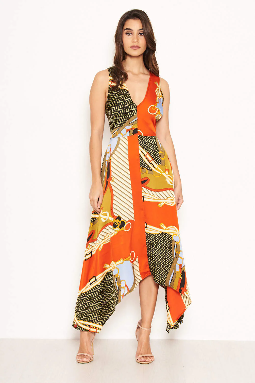 Orange Chain Print Maxi Dress - Image 5