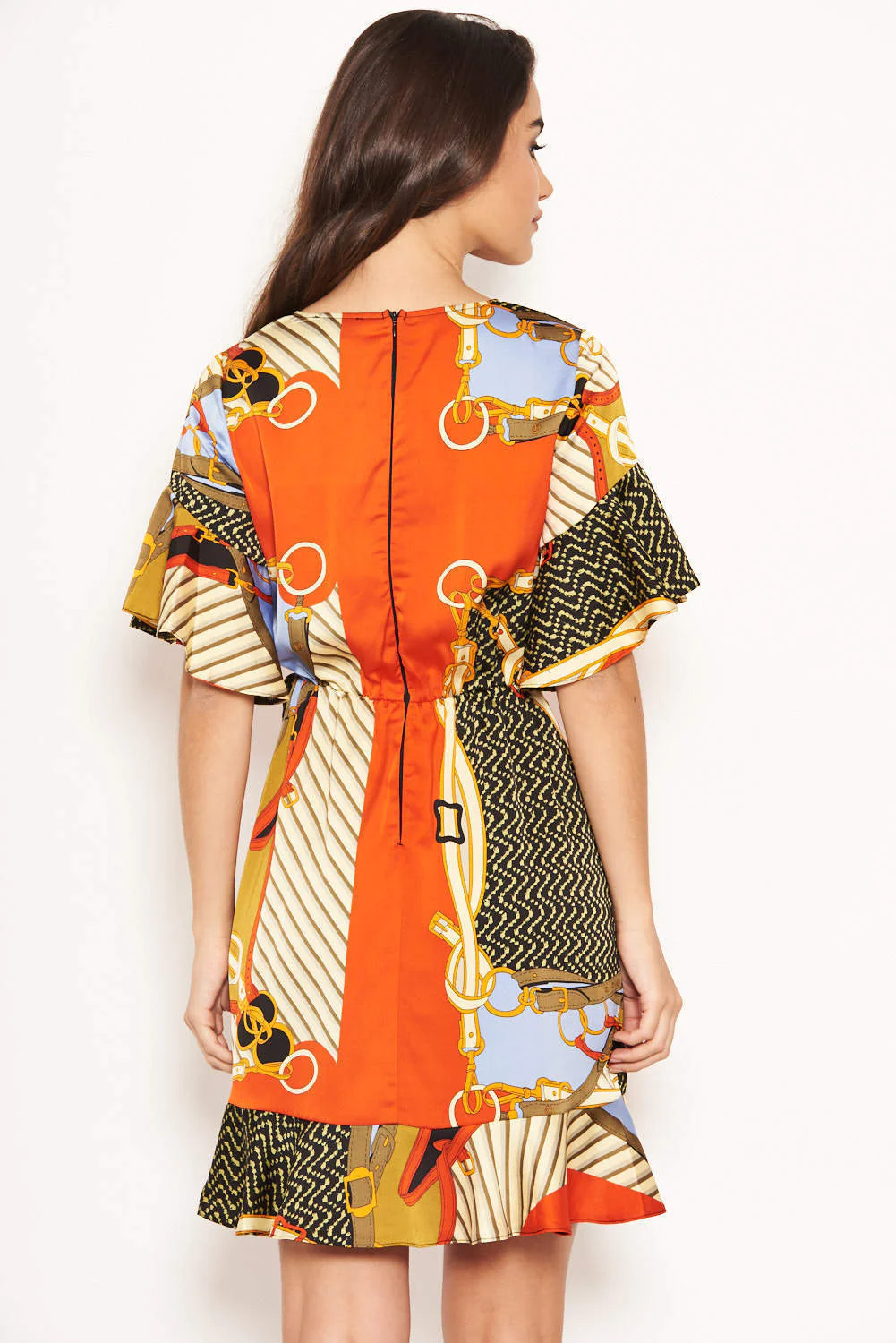 Orange Chain Print Wrap Dress - Image 4