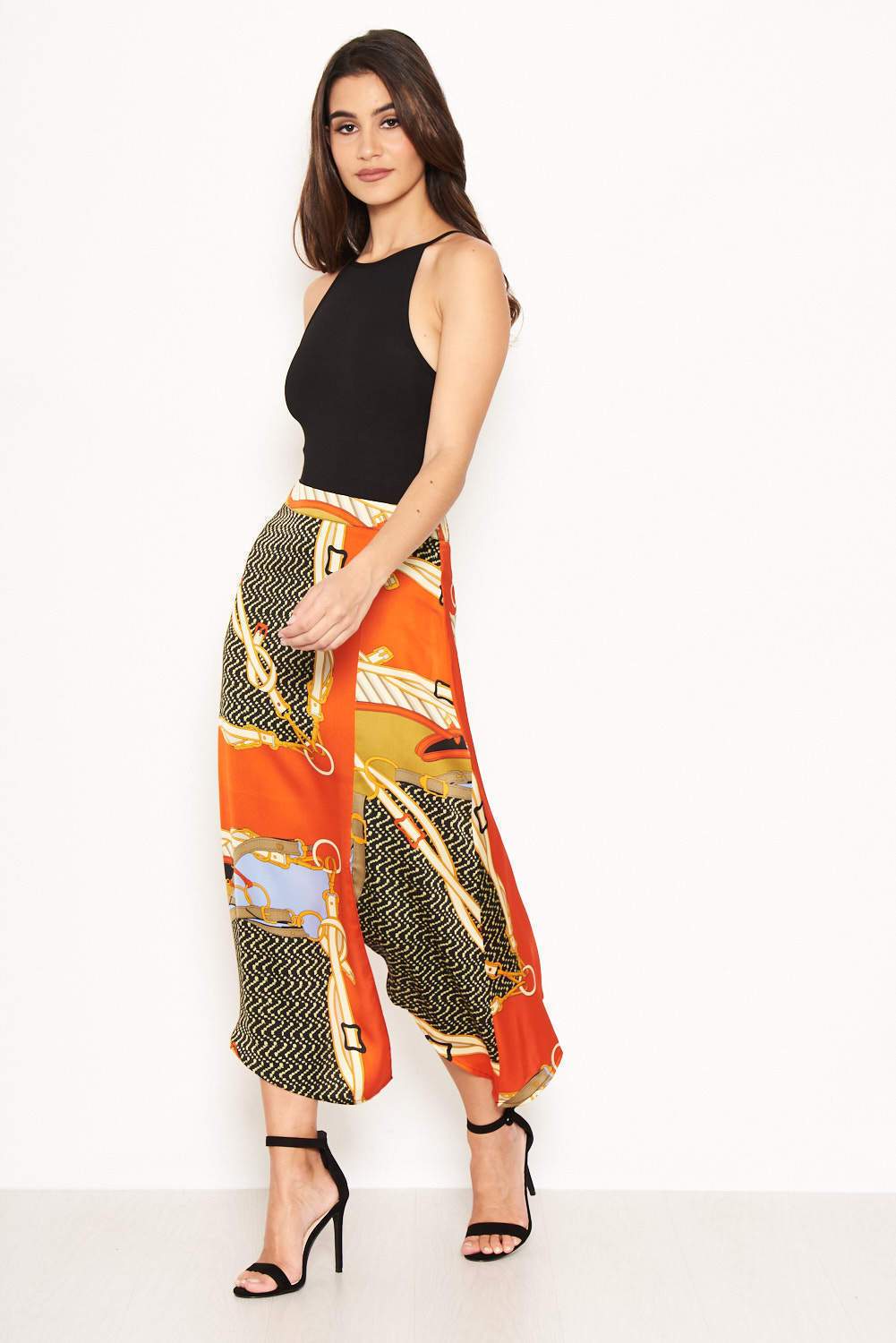 Orange Chain Printed Midi Skirt - Image 3