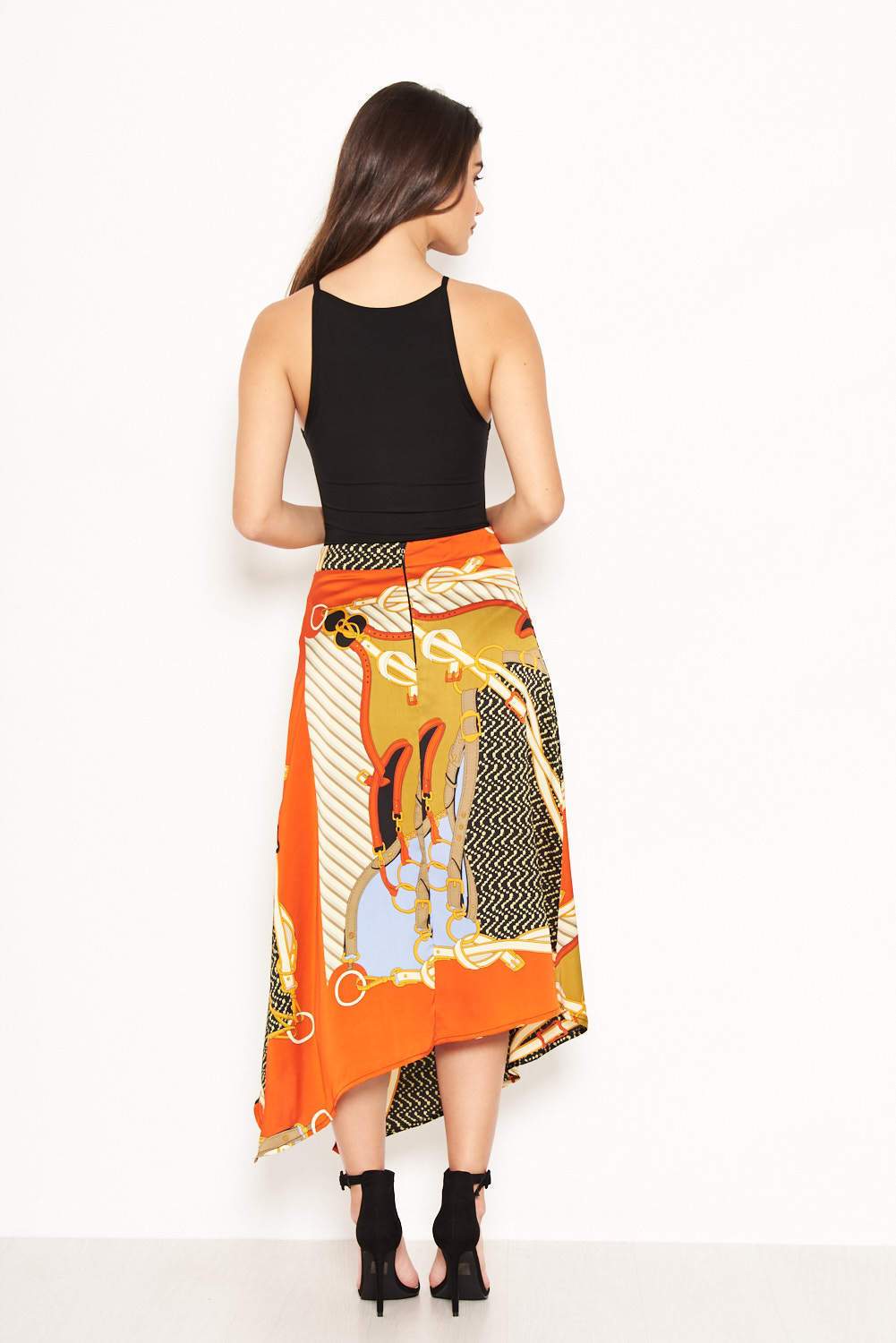Orange Chain Printed Midi Skirt - Image 4
