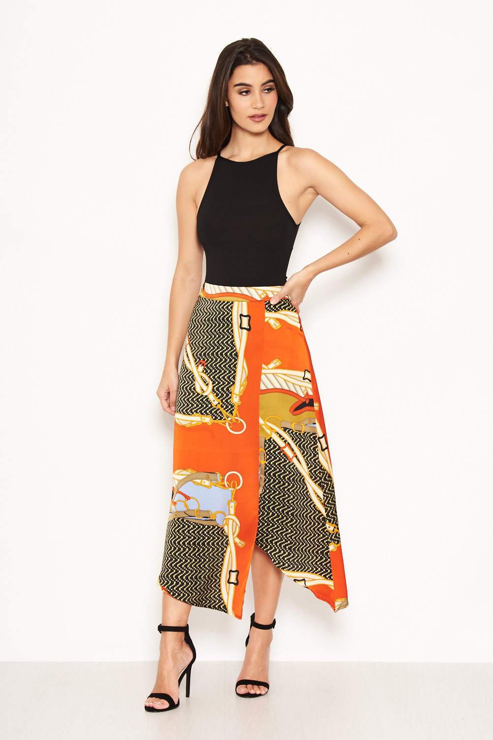 Orange Chain Printed Midi Skirt - Image 5