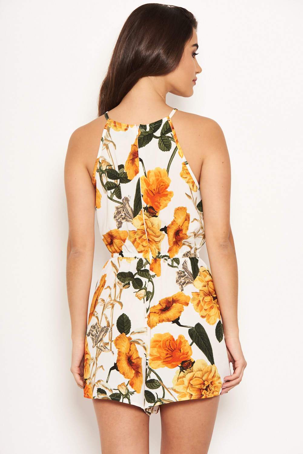 Orange Floral Tie Waist Playsuit - Image 4